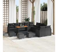 14-Piece Outdoor Patio Furniture Set, Black Garden Sofa with Cushions, Modern Wicker Rattan Sectional Conversation Set with Storage Ottoman and Coffee Table for Backyard, Terrace, Poolside