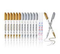 14 Pièce Stylo Doré Or et Argent Marqueurs Métalliques, Permanents Feutre Acrylique Marqueur Peinture Acrylique avec 2 Stylo Blanc, Acrylic Paint Marker pour Scrapbooking, DIY Album, Signature