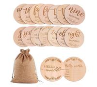 14 Pièces Carte Etape Bébé, Ronds Cartes Étape Carte Mensuelle en Bois et Sac de Rangement, Carte Étape Bébé Bois Plaque Ronde pour Annonce pour Décorations Accessoires Photos