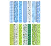 14 Pièces Coupon Tissu 50 x 50 cm - Tissus Couture en Coton Fleuri | Patchwork pour Bricolage, Quilting, Décoration Intérieure et Vêtements de Poupées (Bleu + Vert)