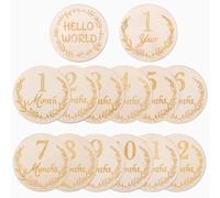 14 Pièces de Cartes Mensuelles pour Bébé, Disque en Bois pour Bébé de 1 à 12 Mois Panneaux d'Annonce de Nouveau-Né pour Décorations de Fête Prénatale 1er Anniversaire (Style 1)