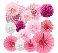 14 Pièces Décoration de Pompons Rose, Boule à Pompom Papier | Eventail Boule Nid d'abeille Suspendre Décoration, pour Mariage, Festival, Carnaval, Fête, Anniversaire