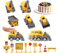 14 Pièces Décorations De Gâteau D'Excavatrice, Décoration Gâteau Véhicule De Construction, Pelleteuse Chantier Enfant Miniature, Jouets Éducatifs Pour Enfants, Avec Panneau De Signalisation