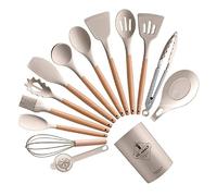 14 Pièces D'ustensiles Cuisine En Silicone Qualité Alimentaire Outils Cuisson Antiadhésifs Poignées En Bois Pinces Cuisine Cuillère Spatule Outil Poignées En Bois Gadget