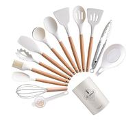 14 Pièces D'ustensiles Cuisine En Silicone Qualité Alimentaire Outils Cuisson Antiadhésifs Poignées En Bois Pinces Cuisine Cuillère Spatule Outil Poignées En Bois Gadget