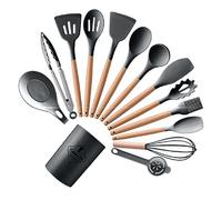 14 Pièces D'ustensiles Cuisine En Silicone Qualité Alimentaire Outils Cuisson Antiadhésifs Poignées En Bois Pinces Cuisine Cuillère Spatule Outil Poignées En Bois Gadget
