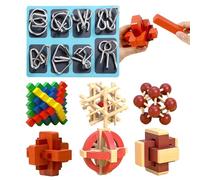 14 Pièces Jouets de Puzzle Intellectuel, 8 Anneaux de Rachetement + 6 Verrous de Kongming en Bois, Construction Tenon-Mortaise, Jouets Éducatifs pour Stimuler l', Adaptés pour (8+)