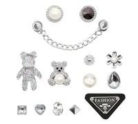 14 Pièces Luxe Charmes de Chaussures avec Chaîne pour Chaussures, Bling Ours Fleur Perle Diamant Breloques de Chaussure, Mignon CLOG Charmes pour Sandales Sabot, Cadeau de Fête pour Filles Femmes