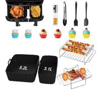 14 Pièces Moule air Fryer pour Moulinex EY9018 5,2/3,1 L,Cecotec Cecofry DuoSize 9L 5,5/3,5L,Flacon pulvérisateur d'huile,Brosses