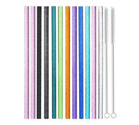14 Pièces Pailles à Paillettes Réutilisables, Pailles Droites, Pailles à Paillettes, Pailles Transparentes Réutilisables, Pailles Droites Portables, pour Boissons Chaudes et Froide