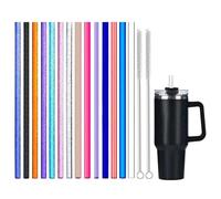 14 Pièces Pailles Réutilisables pour Stanley Cup 40oz/30oz Kit, 11 Pouces Longues Épaisses Pailles en Plastique, Colorées Paille Plastique avec 2 Brosse de Nettoyage