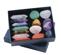 14 Pièces Pierres Chakras Cristaux de Guérison Set, Cristal Naturel Précieuses Reiki avec Boîte-cadeau, pour guérison, méditation, Reiki ou comme porte-bonheur ou pierres pouces