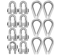 14 Pièces Pince à Câble Inox M8, Clips Câbles pour Acier 8 MM | Deux Styles Inclus, Anneau Cœur et Triangle, pour Boucles Sûres, Montage Industriel, Argenté