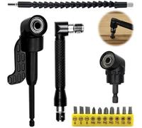 14 Pièces Renvoi d'Angle Visseuse Kit,105° Tournevis Flexible, Rallonge Perceuse Visseuse Flexible pour Perceuse, 1/4"" Embouts Vis