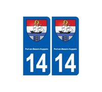14 Port-en-Bessin-Huppain blason ville autocollant plaque sticker - Angles : arrondis