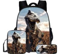 14 pouces Cool T-Rex Dinosaur Print Garçons Filles Sac à dos scolaire Sac à bandoulière, boîte à lunch, sac à crayons Ensemble de 3 pièces / Type C.