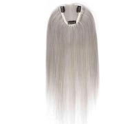 14 Pouces Femmes Vrais Cheveux Humains Toppers, 3.6 "x 4" Sans Couture Topper, Pince De Couverture Dans Les Extensions for Un Usage Quotidien(Grey)