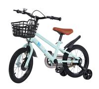 14 pouces Vélo d'enfant Vélo de garçon Vélo d'apprentissage avec roues de soutien Vélo de garçon fille Cyan