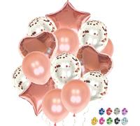 14 Rose Gold Birthday Balloons With Stars And Hearts Foil Balloons 18 Inch And Balloons With Confetti And Smooth 12 Inch For Birthday Decoration, Children'S Day, Birthday