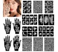 14 Tatouages Temporaires, Kit de Tatouage | Pochoirs de Tatouage pour Femmes, Filles, Enfants et Garçons | Peinture Corporelle et Faciale | Art DIY | Lot de Pochoirs Pailletés Réutilisables (Style 1)