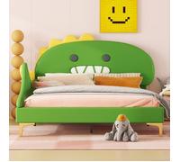 140*200cm lit d'enfant, forme de dinosaure de dessin animé, lit plat, matériel PU, vert