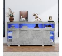 140*40*70cm Table d'appoint couleur ciment, meuble latéral de salon brillant avec lumière LED, sideboard large
