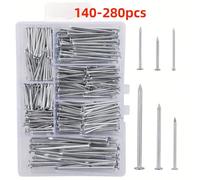 140 à 280 pièces Assortiment de clous de quincaillerie, clous pour accrocher des tableaux, clous à bois, clous muraux avec boîte de rangement, 6 tailles, clous en acier Argent-280pcs,Argent-140pcsFer