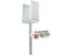 140 mm - Support de poteau en forme de U avec ancrage en béton - Hauteur d'ancrage : 195 mm - Hauteur latérale en U : 120 mm - Acier galvanisé à chaud