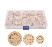 140 Pièces Boutons en Bois, 2 Trous Ronde Bouton pour Couture Artisanat D'art, 15mm 20mm 25mm Mixte Taille Assortiment de Boutons Ronds pour Fait à La Main Décor Lettre Amour Motif