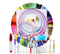 140 pièces Broderie Cross Coutures Poinçon Aiguille kit, gamme complète de broderie Starter Kit à broder notamment Magic Pen Punch Aiguille, broderie de 5 pièces Cerceaux