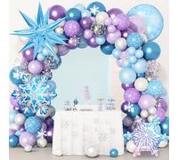 140 pièces/set Confettis métalliques flocon de neige, Ballons en latex bleus et violets métallisés chromés, Décorations de fête d'anniversaire 1er, 2ème, 3ème, 5ème, Thème Reine des Neiges, Kit de cha