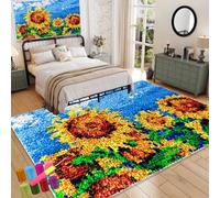140 x 160 cm Kit de Tapis de Crochet à Point Noué Coussin au Crochets à Loquet Bricolage, Kit Crochet de Verrouillage, Kit de Fabrication Tapis au Point Croix de Tapis, Tapis à Nouer Soi-Même