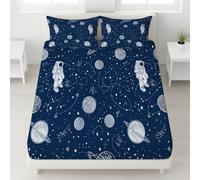 140 x 190 x 30 Drap-Housse Espace Astronautes Planètes Étoiles Drap de lit Sci-FI Anime Doux Respirant Fantaisie Rêve Drap Housse pour Enfants & Adultes Bleu