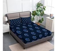 140 x 200 cm Drap Housse Microfibre, Simplicité Cube Japonais Imprimé Parure De Lit Doux Élastique Drap Housse 30 cm Profonde pour Matelas Epais - Convient à Toutes Les Saisons, Bleu Foncé