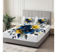 140 x 200 cm Drap Housse Microfibre, Simplicité Plantes Et Fleurs Imprimé Parure De Lit Doux Élastique Drap Housse 30 cm Profonde pour Matelas Epais - sans Plis - Convient à Toutes Les Saisons, Blanc