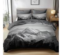 140 x 200 cm Housse de Couette Imprimé Gris, Thème Paysage Naturel Montagne Microfibre Confortable Ensemble de Literie avec Fermeture Éclair et 2 Taies d'oreiller pour Garçon Fille