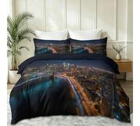 140 x 200 cm Moderne Parure de Lit, Bleu Foncé Doux Microfibre Housse de Couette et 2 Taies d'oreiller, Pont Vue Nocturne Surface De La Rivière Reflet Housses de Couettes pour Adultes Enfant