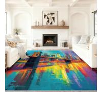 140 x 200 cm Multicolore Tapis de Salon Lavable en Machine, Art Moderne, Rue Urbaine Pont Gratte Ciels Poil Antidérapant avec Motif Imprimé Tapis, Le Bureau à Domicile Cuisine Salle à Manger