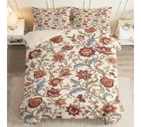 140 x 200 cm Parure de lit Fleur Rouge Vigne | Bohème Vintage Classique Microfibre Housse de Couette, 2 taies d'oreiller pour lit Standard 2 Personnes