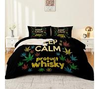 140 x 200 cm Vintage Illustration Parure De Lit, Douce RéVersible Microfibre Housse de Couette, Cartoon Lettre Plante Feuille Cannabis, LéGèRe Et Facile d'entretien Noir et 2 Taies d'oreiller