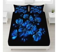 140 x 200 x 30 Drap-Housse Fleurs Lumière Coins Élastiqués Drap Housse Hyperréaliste Peinture à l’Huile Doux Respirant Rêve Moderne Drap de lit pour Femmes Noir