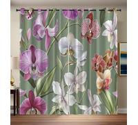 140 x 260 cm Rideaux de Chambre Occultants Beauté Orchidée, Rideaux de Fenêtre Isolés Thermiquement Élégance Luxe Traitements de Fenêtre Oeillets pour Salon 2 Panneaux