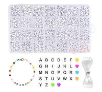 1400+ pièces Perles Lettres Kit, Perle Lettre pour Bracelet, Perles Alphabet Noir Blanc et Cœur Coloré avec Fil élastique 5 m pour faire les Bracelets d'amitié, Bijoux, Enfant DIY
