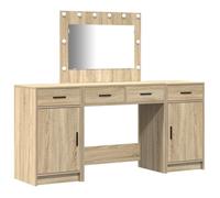 140929& Set de coiffeuse 3 pièces avec LED en chêne Sonoma en - Bois - Panneaux de particules