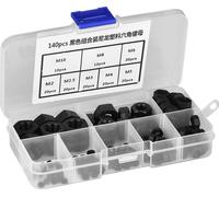 140pcs M2/M2.5/M3/M4/M5/M6/M8/M10 Nylon Plastic Hexagonal Nuts (Black)
