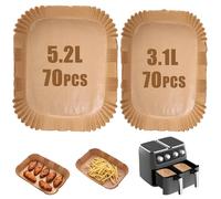 140Pcs Papier Cuisson Air Fryer pour Philips Dual Basket Airfryer Série 3000, Moule Air Fryer pour Moulinex EZ901820 5,2L/3,1 L, Tefal EY9018 Dual Easy Fry 5,2/3,1 L (70pcs + 70pcs)