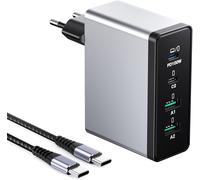 140W Chargeur USB C, 4 Ports Bloc d'alimentation Rapide GaN, Adaptateur Mural PD+QC, 100W Ports de Type C Compatible avec MacBook Pro/Air/iPhone 16/15/Galaxy S23 avec câble de Charge 2M