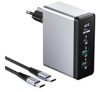 140W Chargeur USB C, 4 Ports Bloc d'alimentation Rapide GaN, Adaptateur Mural PD+QC, 100W Ports de Type C Compatible avec MacBook Pro/Air/iPhone 16/15/Galaxy S23 avec câble de Charge 2M