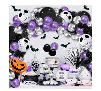 141 pièces - Kit d'arche de ballons d'Halloween tête de mort violet et noir pour décoration de fête, idéal pour l'Étrange Noël de monsieur Jack et le jour des morts, fêtes prénatales, violet, noir