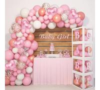 143pcs Girls Gender Reveal Balloon Garland Baby Shower Shower Box Decorations Pink White Balloon Baby Boxes A-Z Letter For Gender Reveal Birthday Festival Baby Child Party Celebrations